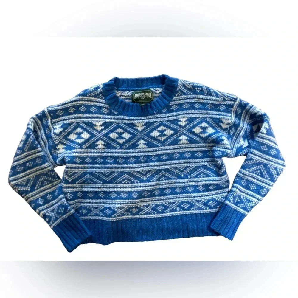 American Eagle Blue Stripe chevron Cropped Boxy Pullover Crewneck sweater NWT